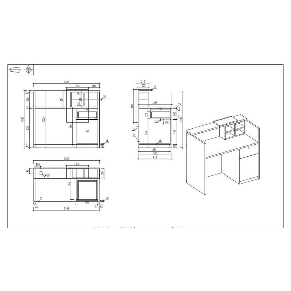 Рецепция RFG Ravena 1200/632/1066 мм бяло-черна